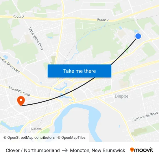 Clover / Northumberland to Moncton, New Brunswick map
