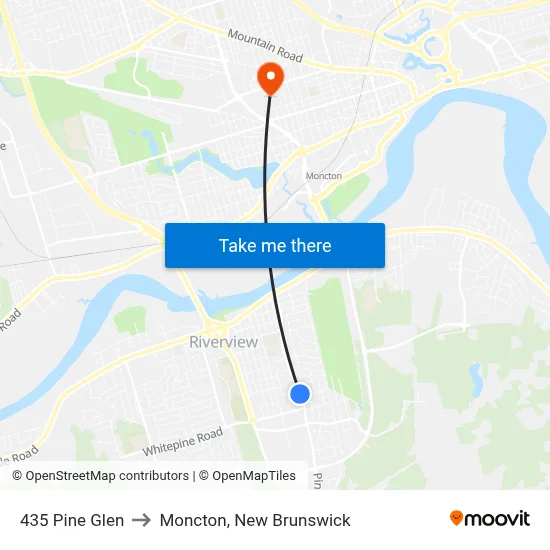 435 Pine Glen to Moncton, New Brunswick map