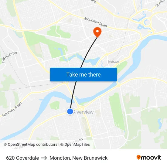 620 Coverdale to Moncton, New Brunswick map