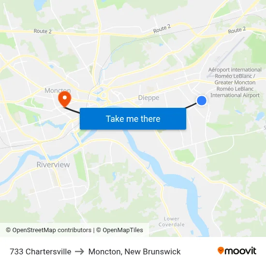 733 Chartersville to Moncton, New Brunswick map