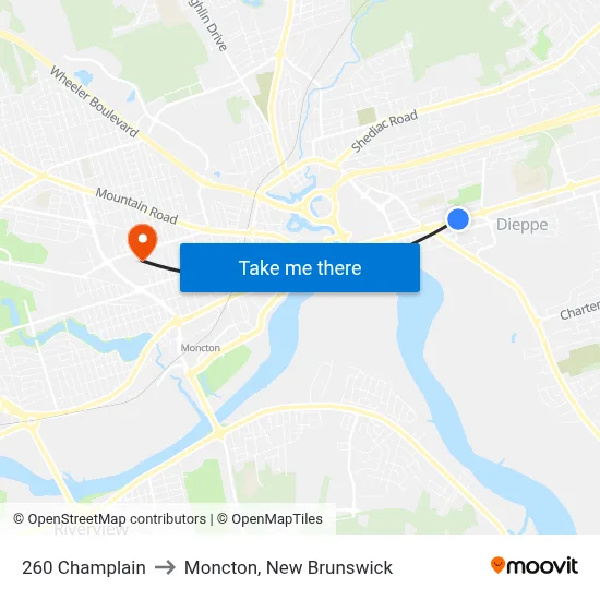 260 Champlain to Moncton, New Brunswick map