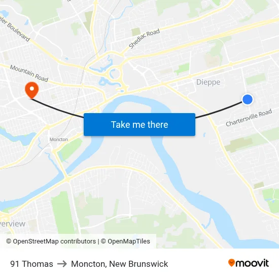 91 Thomas to Moncton, New Brunswick map