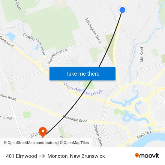 401 Elmwood to Moncton, New Brunswick map