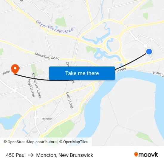 450 Paul to Moncton, New Brunswick map