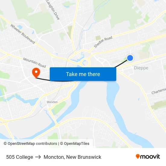 505 College to Moncton, New Brunswick map