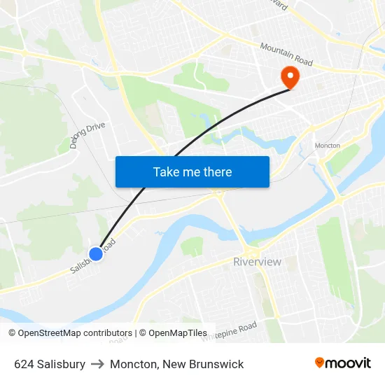 624 Salisbury to Moncton, New Brunswick map