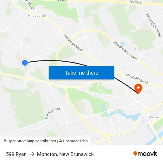 599 Ryan to Moncton, New Brunswick map