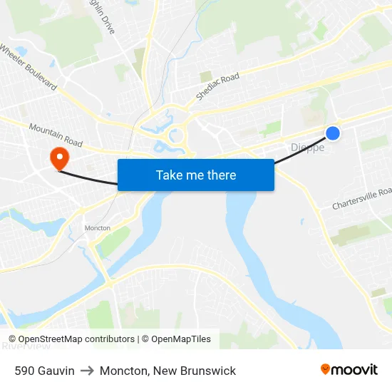 590 Gauvin to Moncton, New Brunswick map