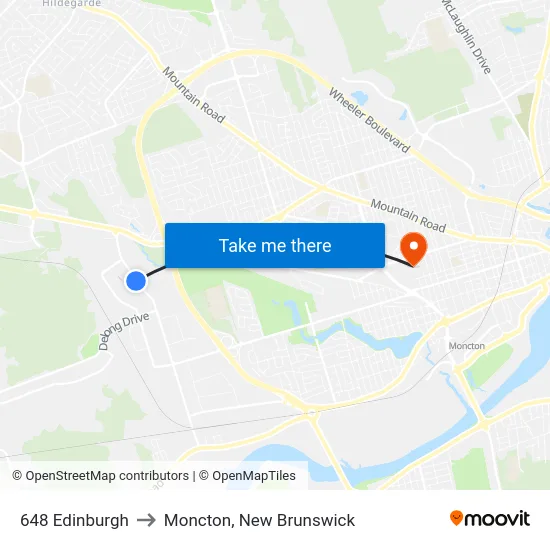 648 Edinburgh to Moncton, New Brunswick map