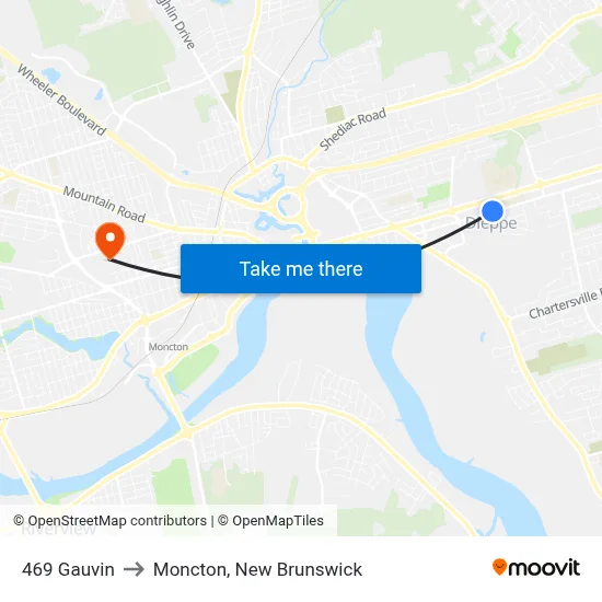 469 Gauvin to Moncton, New Brunswick map