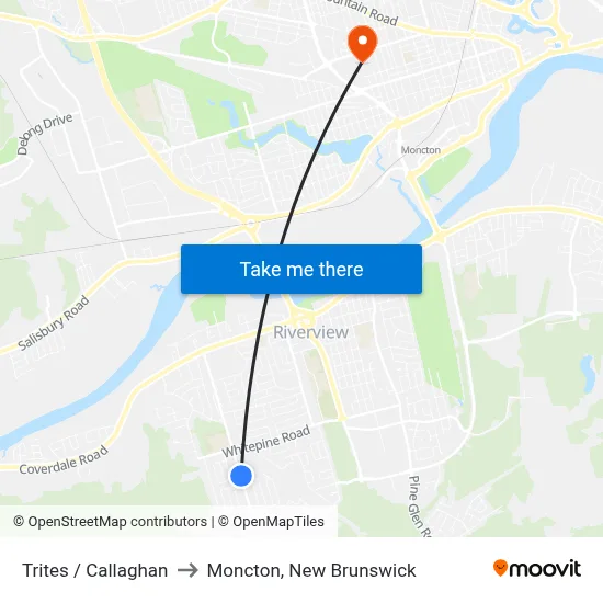 Trites / Callaghan to Moncton, New Brunswick map