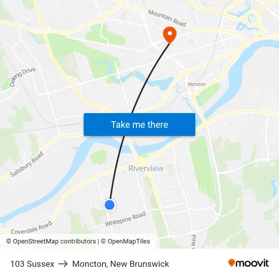 103 Sussex to Moncton, New Brunswick map