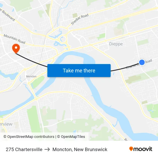 275 Chartersville to Moncton, New Brunswick map