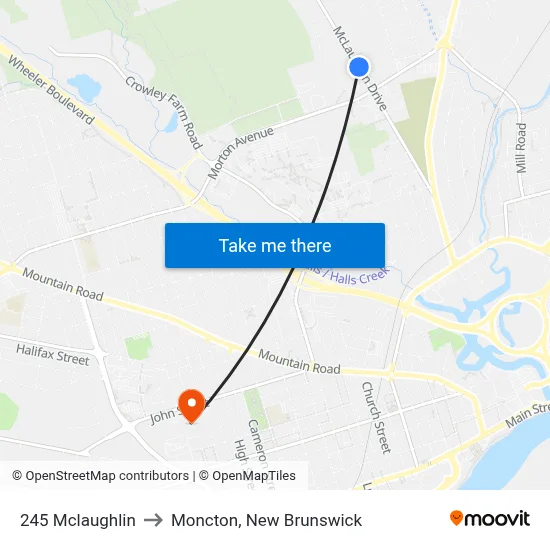 245 Mclaughlin to Moncton, New Brunswick map