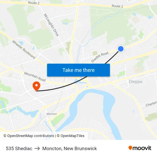 535 Shediac to Moncton, New Brunswick map