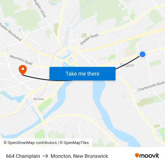 664 Champlain to Moncton, New Brunswick map