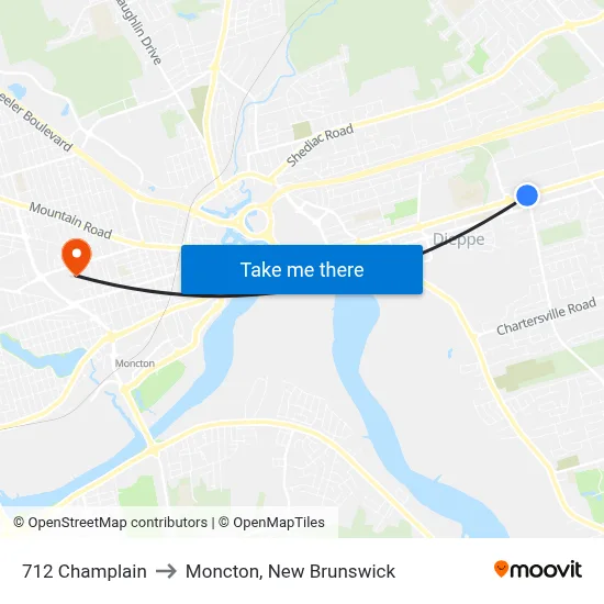 712 Champlain to Moncton, New Brunswick map