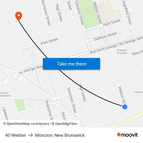 40 Weldon to Moncton, New Brunswick map