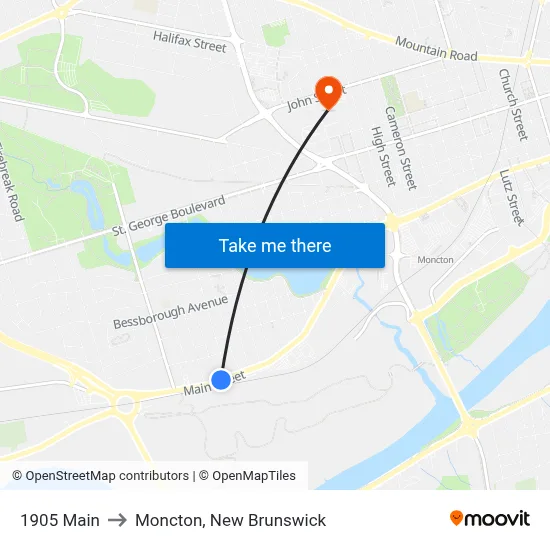 1905 Main to Moncton, New Brunswick map