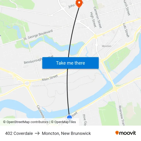 402 Coverdale to Moncton, New Brunswick map
