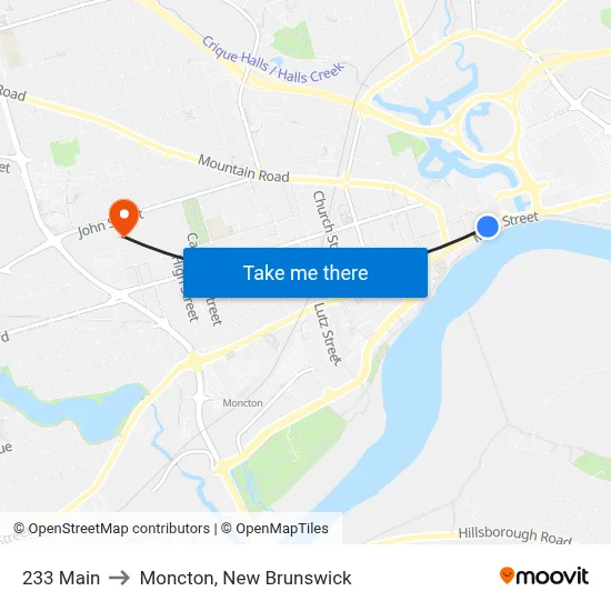 233 Main to Moncton, New Brunswick map