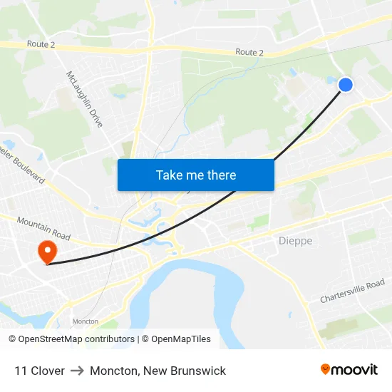 11 Clover to Moncton, New Brunswick map