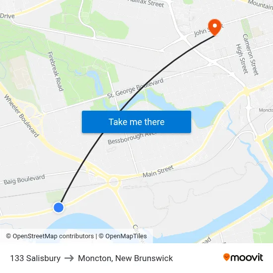 133 Salisbury to Moncton, New Brunswick map