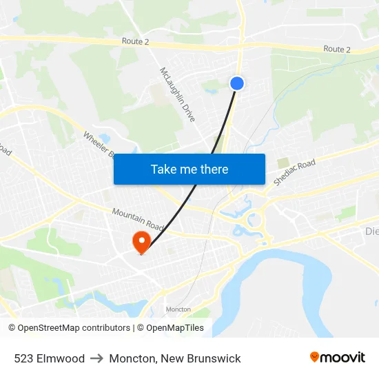 523 Elmwood to Moncton, New Brunswick map