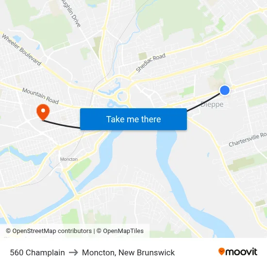 560 Champlain to Moncton, New Brunswick map