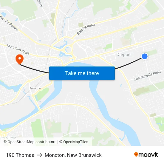 190 Thomas to Moncton, New Brunswick map