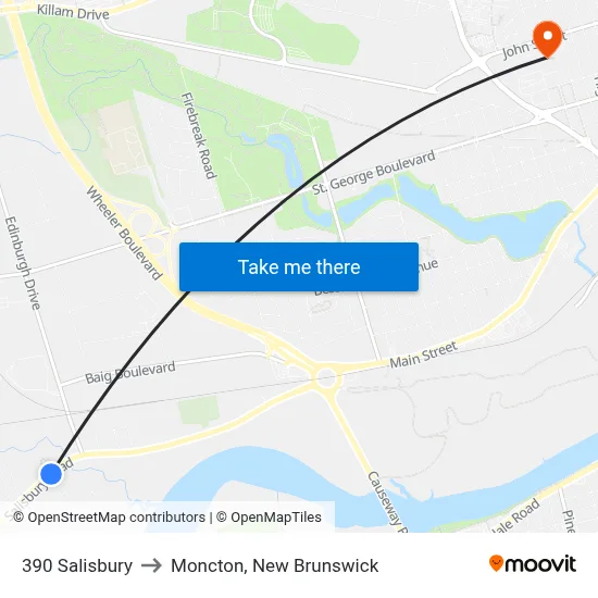 390 Salisbury to Moncton, New Brunswick map