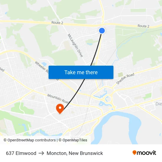 637 Elmwood to Moncton, New Brunswick map