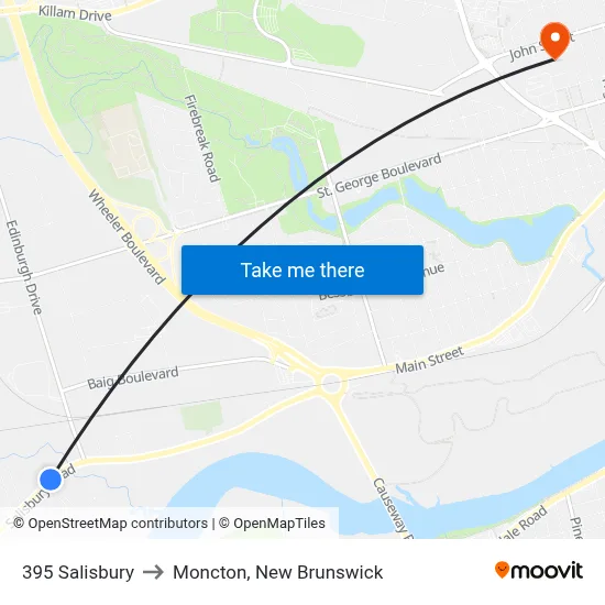 395 Salisbury to Moncton, New Brunswick map
