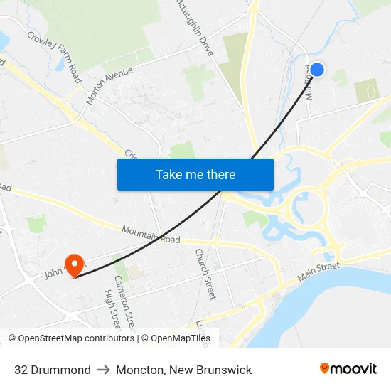 32 Drummond to Moncton, New Brunswick map