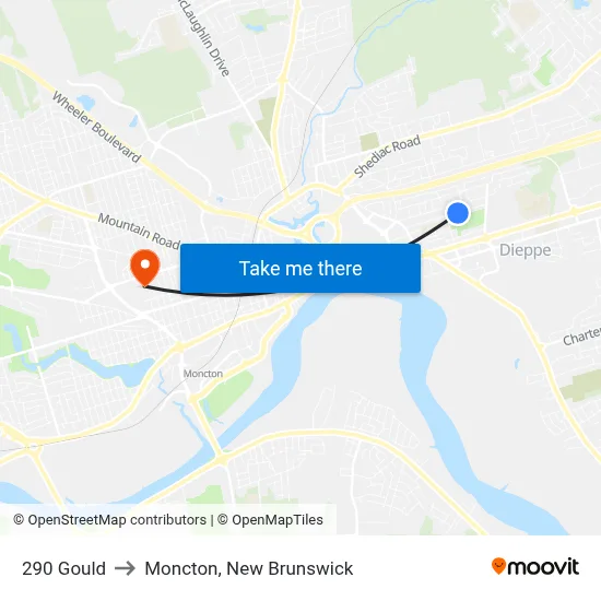 290 Gould to Moncton, New Brunswick map