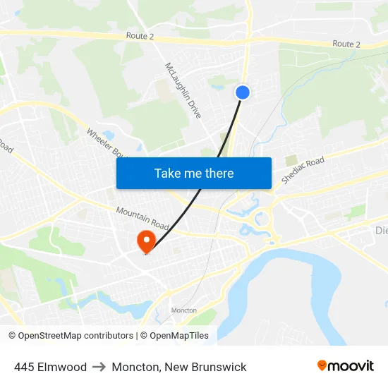 445 Elmwood to Moncton, New Brunswick map