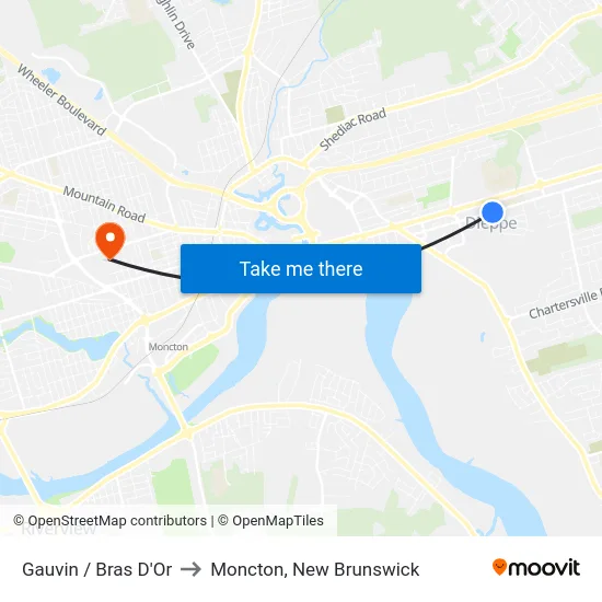 Gauvin / Bras D'Or to Moncton, New Brunswick map