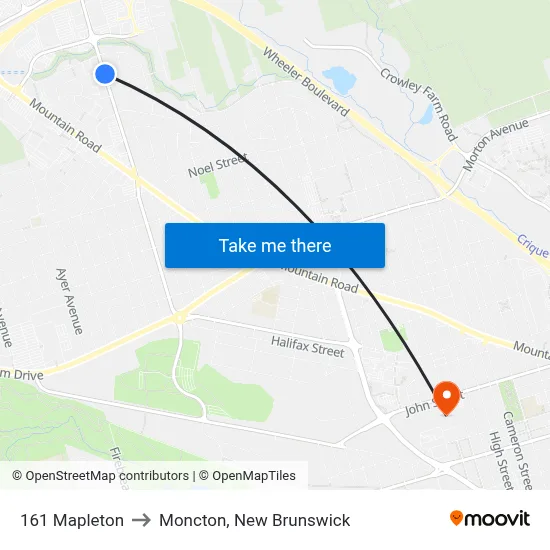 161 Mapleton to Moncton, New Brunswick map