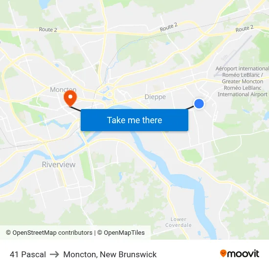 41 Pascal to Moncton, New Brunswick map