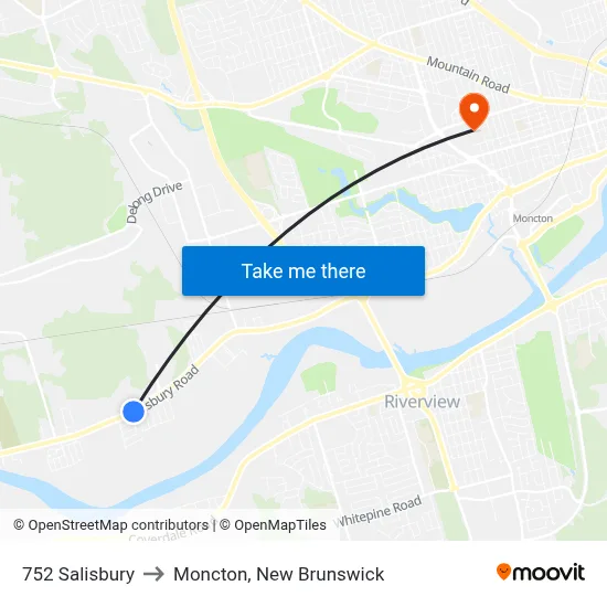 752 Salisbury to Moncton, New Brunswick map