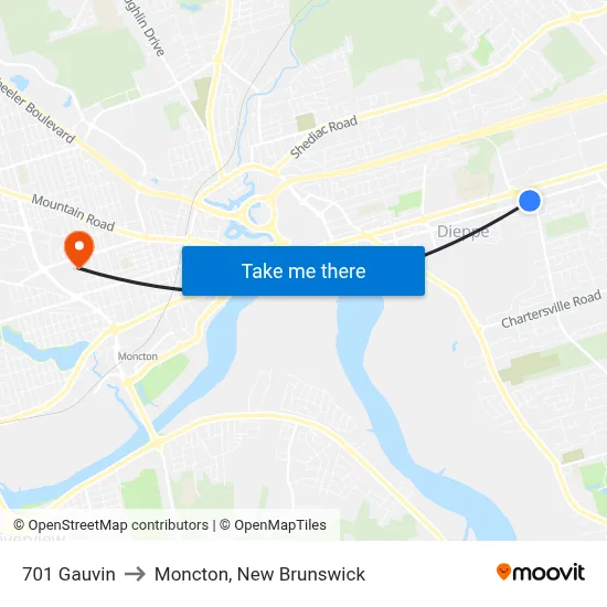 701 Gauvin to Moncton, New Brunswick map