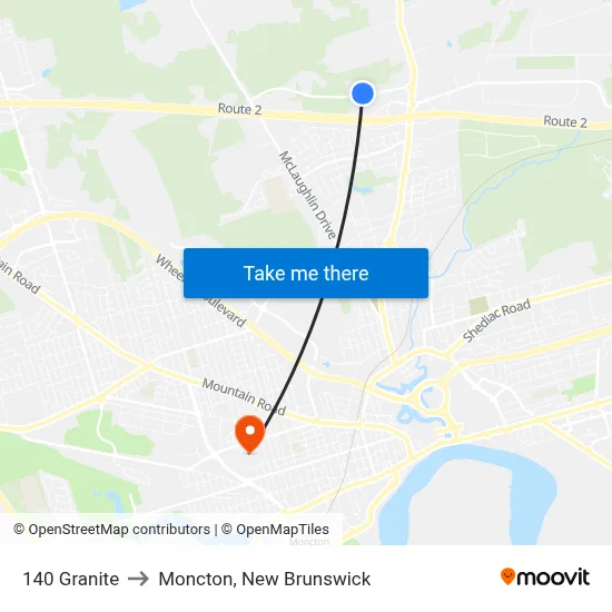 140 Granite to Moncton, New Brunswick map
