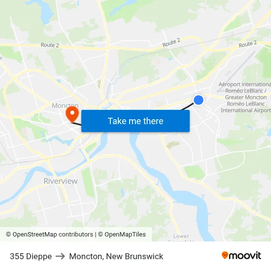 355 Dieppe to Moncton, New Brunswick map