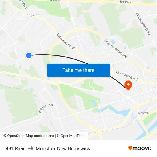 481 Ryan to Moncton, New Brunswick map
