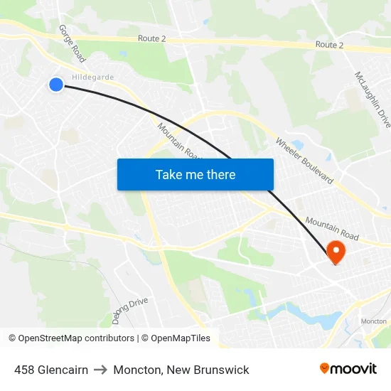 458 Glencairn to Moncton, New Brunswick map