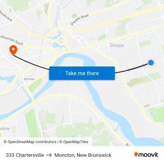 333 Chartersville to Moncton, New Brunswick map