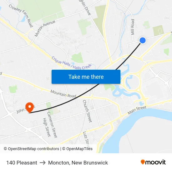 140 Pleasant to Moncton, New Brunswick map