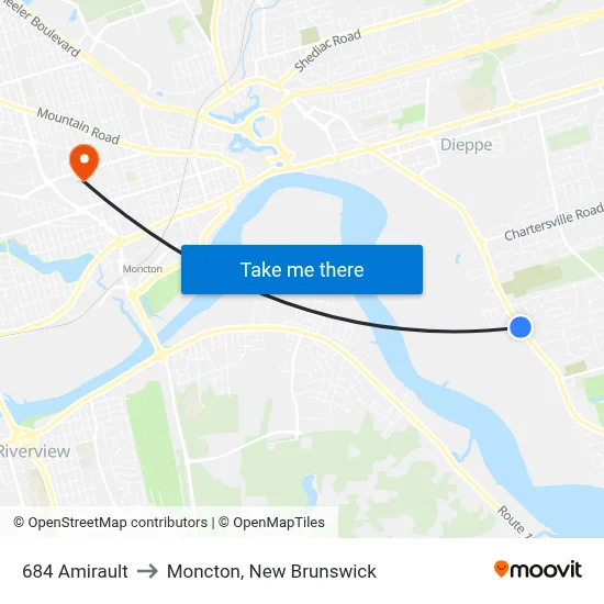 684 Amirault to Moncton, New Brunswick map