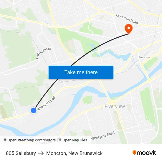 805 Salisbury to Moncton, New Brunswick map
