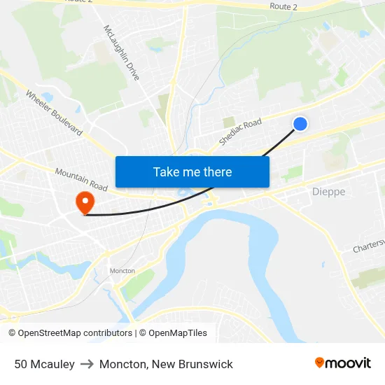 50 Mcauley to Moncton, New Brunswick map